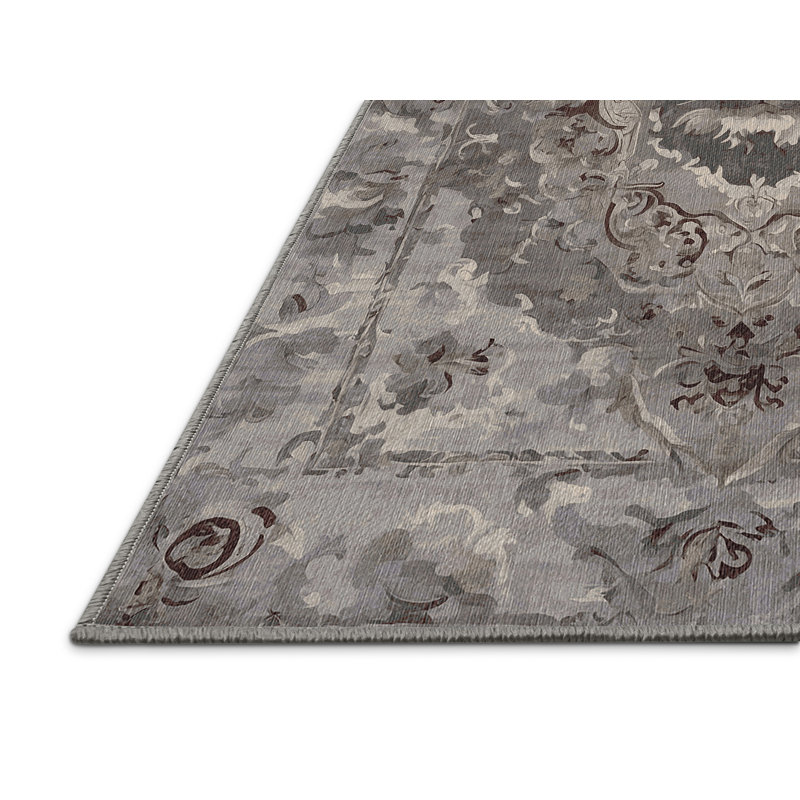 Machine Washable Gray Area Rug, Rectangle 7' x 10'