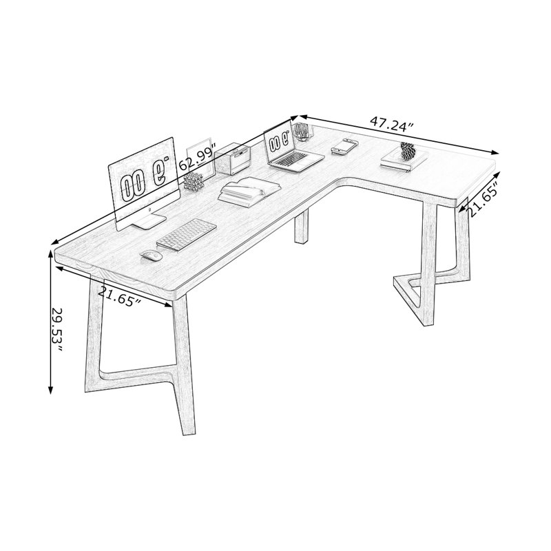 Nut-brown L-Shaped Solid Wood writing desk, 29.53" H x 62.99" W x 47.24" D, Right Hand Return