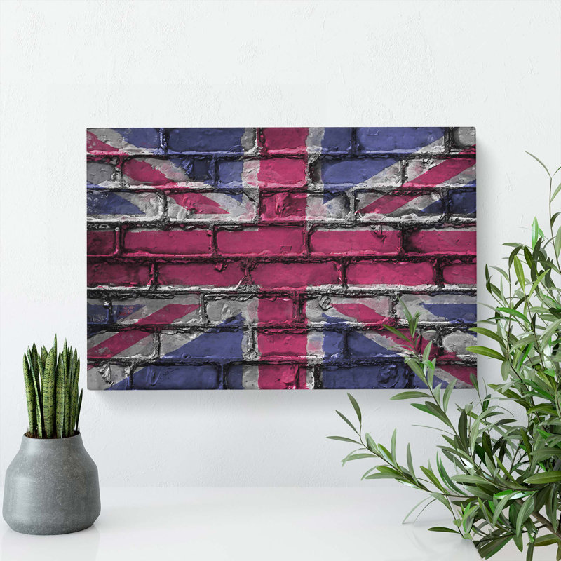 Union Jack Brick Wall Graffiti In Abstract - Wrapped Canvas Painting, 35cm H x 50cm W x 3cm D