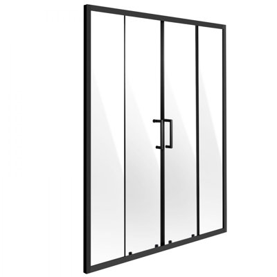 Porte de douche coulissante double semi-sans cadre 1/4 en verre trempé noir mat