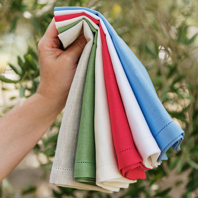 Green Linen Rectangular Placemats with White Stitching - Set of 4