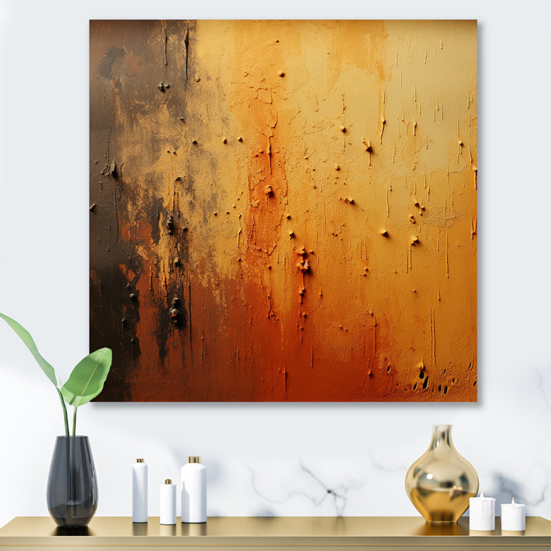«Orange Chaos Collage II», art mural abstrait en métal, H 16 po x l 16 po