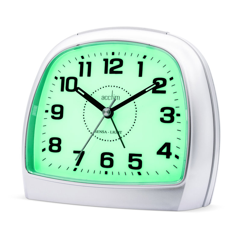 Acctim Sensa-Light Three Analogue Alarm Clock Non Ticking Sweep Smartlite® Quartz Silver/White