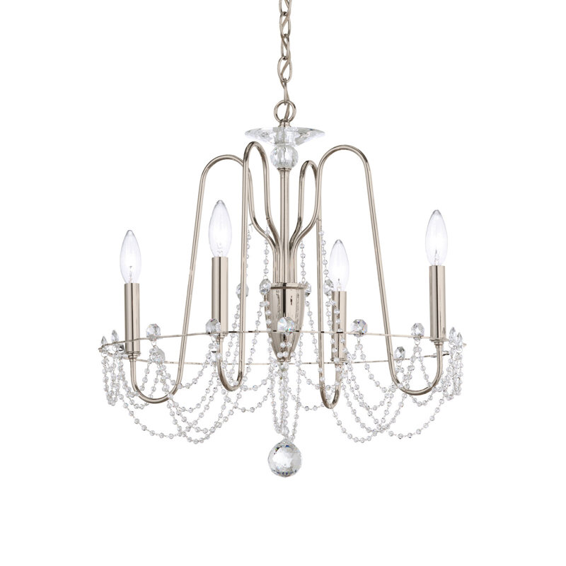 Esmery 4 - Light Chandelier, Antique Silver, Clear Heritage Crystal