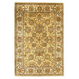 Hand Knotted Wool Oriental Area Rug in Gold And Ivory