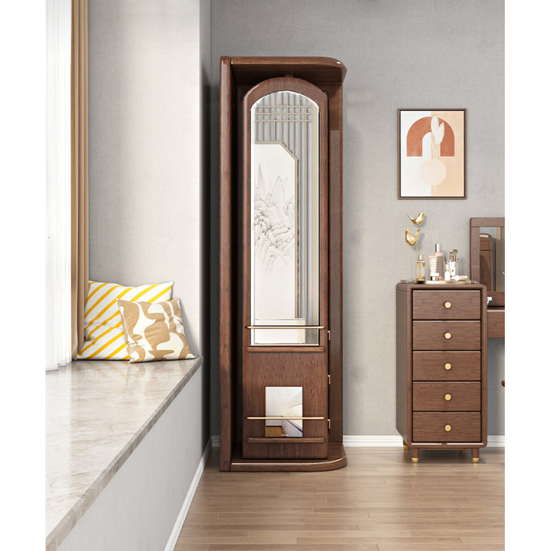 72.83" Walnut Rotating Dressing Mirror Storage Corner Cabinet