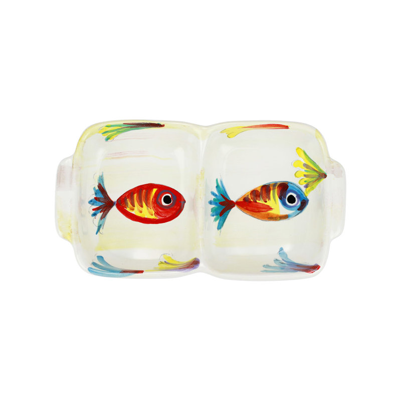 VIETRI Pesci Colorati Porcelain Stainless Steel Divided Serving Dish Serving Dish