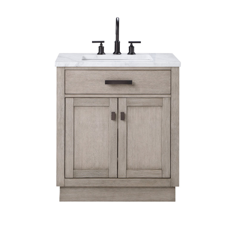 Chestnut 30" Carrara White Marble Countertop Bath Vanity with Faucet, Gray Oak, Faucet Included