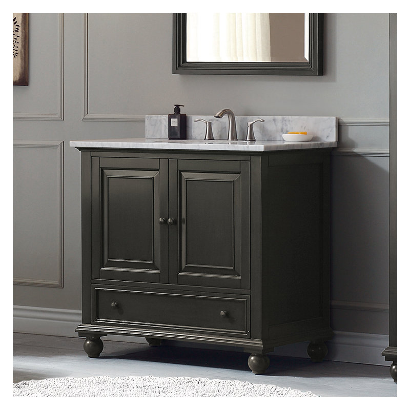 Ensemble de meuble-lavabo simple 37 po Samoset, Glacis gris anthracite, Blanc de Carrare