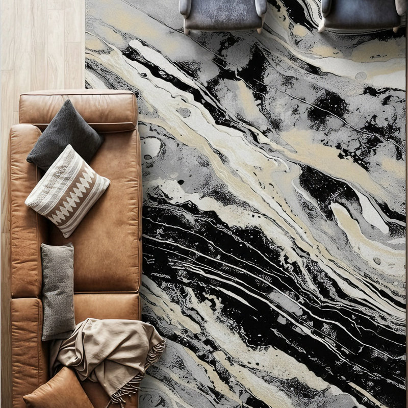 Galaxy Series Abrstract Black/Gray/Ivory/Beige Area Rug, Rectangle 7'9" x 10'2"