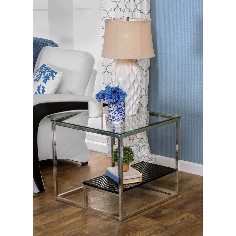 Saniyah Glass Top Frame End Table, Black