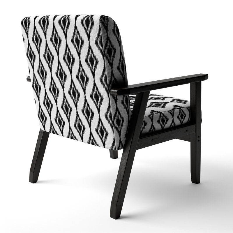 Fauteuil d'appoint décoratif en velours noir et blanc Ikat