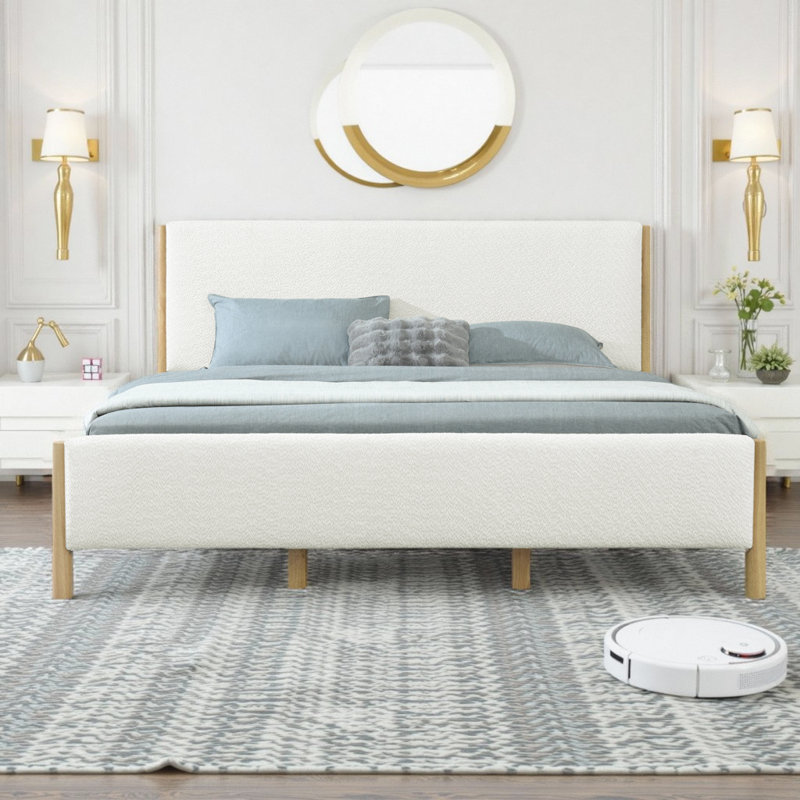 Structure de lit tapissier moderne blanc Boucle, Très grand lit