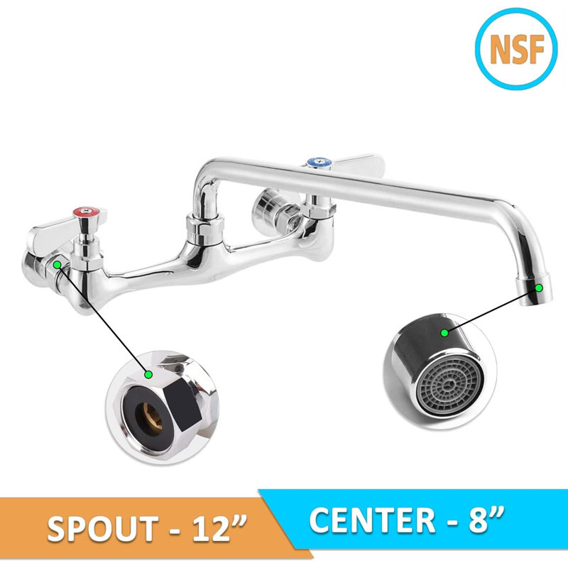 Robinet d'évier de cuisine mural Express 8 "avec bec pivotant 12" Express KitchQuip Certifié NSF