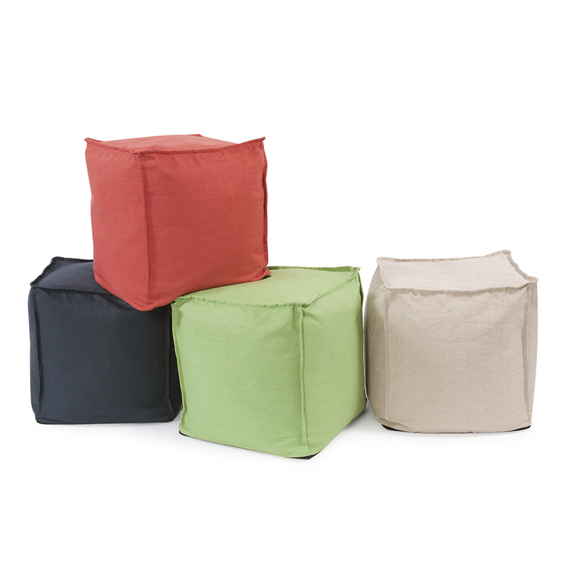 Matrix Upholstered Pouf, Beige Linen