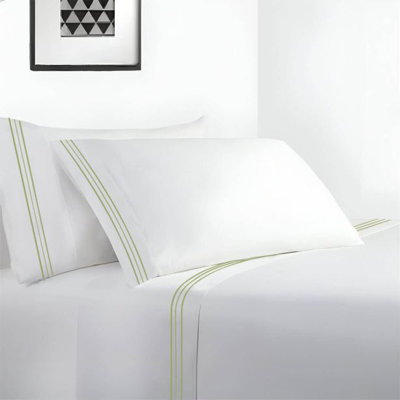 400TC Cotton Sateen Classic Embroidery Cotton 4 Piece Sheet Set Fitted Sheet Fits Upto 16" Deep Pocket