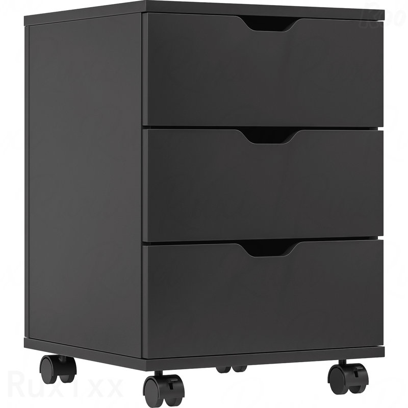 Classeur vertical à 3 tiroirs avec classeur mobile en bois, Noir