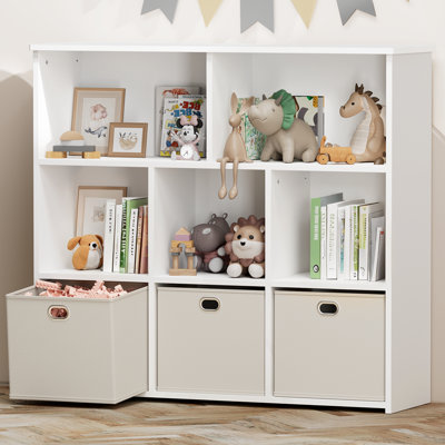39"W Bookcase With 3 Removable Drawers, Wood Storage Organizer Bookshelves