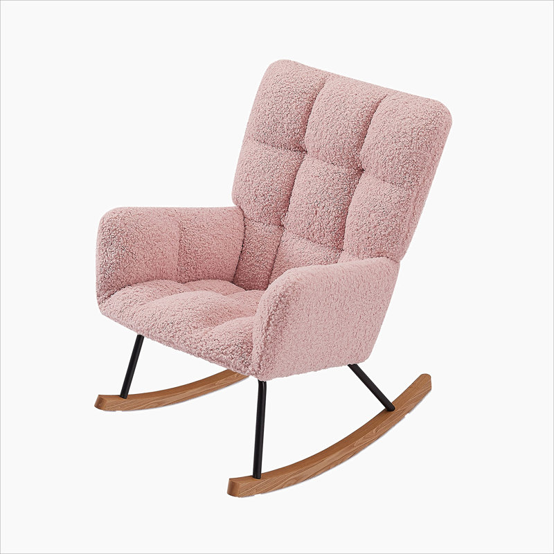 Chaise berçante rembourrée avec dossier haut Comfy, Ourson rose