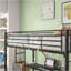 Lit mezzanine simple en métal avec bureau, prise de courant et éclairage à DEL, garde de sécurité et échelle, aucun sommier nécessaire, noir