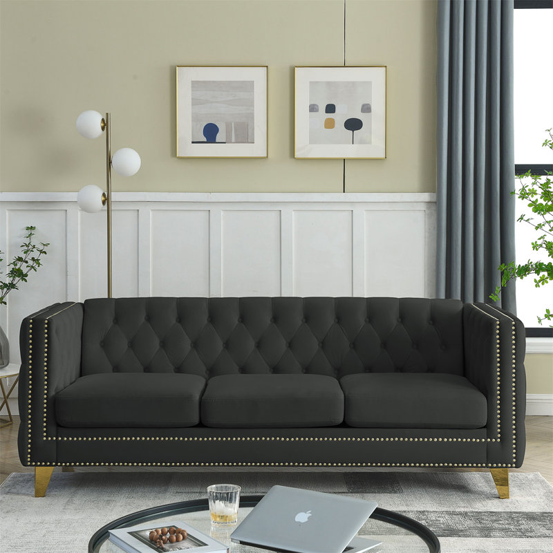 Canapé rembourré 80,5 po Illait, Velours noir