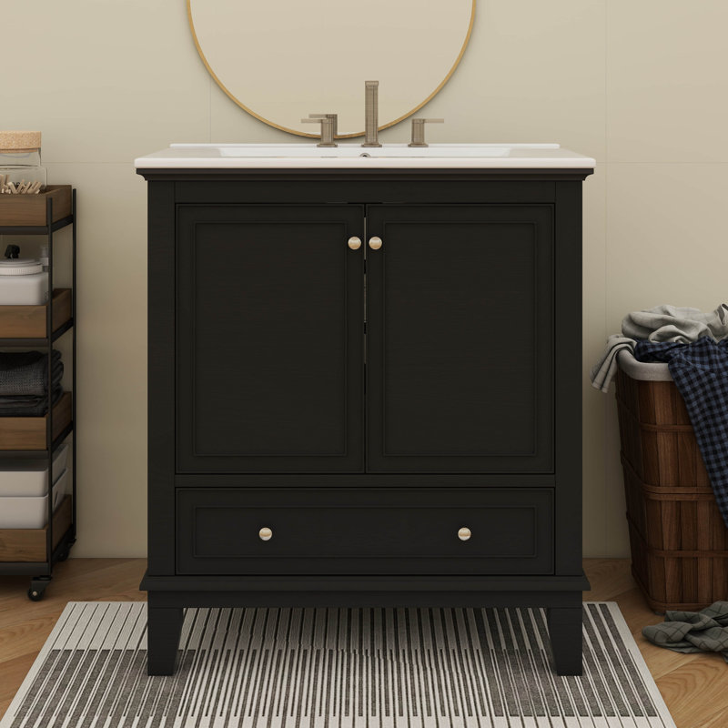 Ensemble de meuble-lavabo 30 po avec lavabo, portes vitrées et tiroir simple