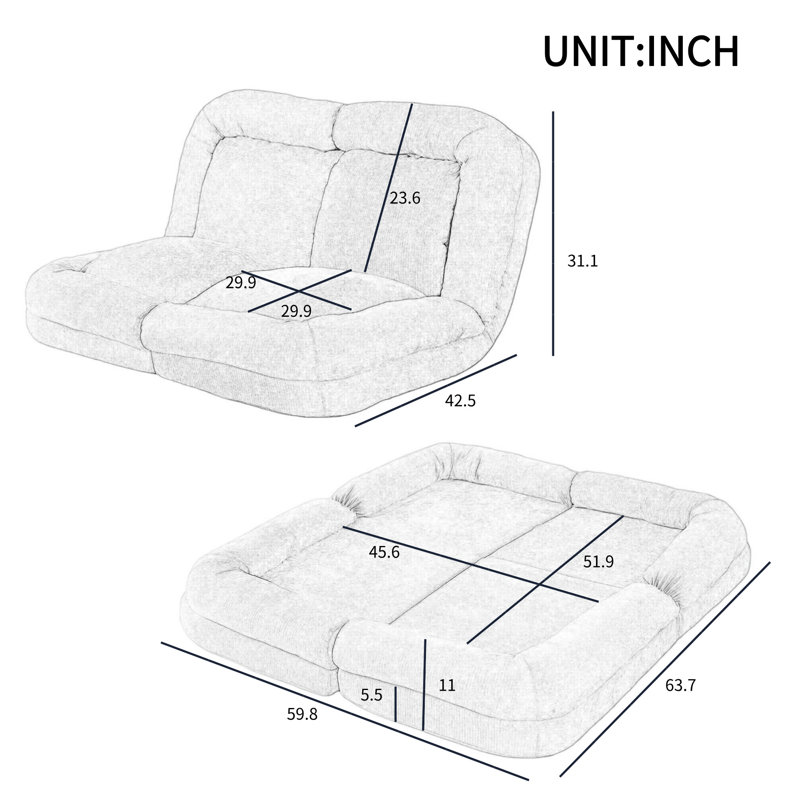 Convertible Fold-Out Single Sofa Bed, Gray 
