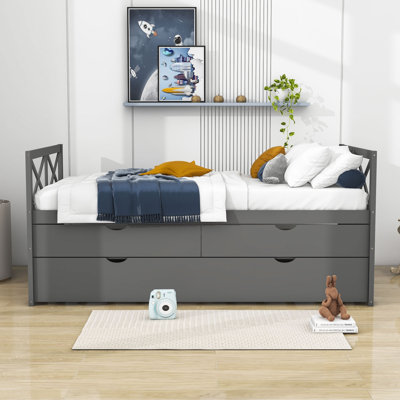 Twin Size 2 Drawers Wooden Daybed with Trundle -  Gracie Oaks, 2BCE93E734364076961FB2B33FE9D874