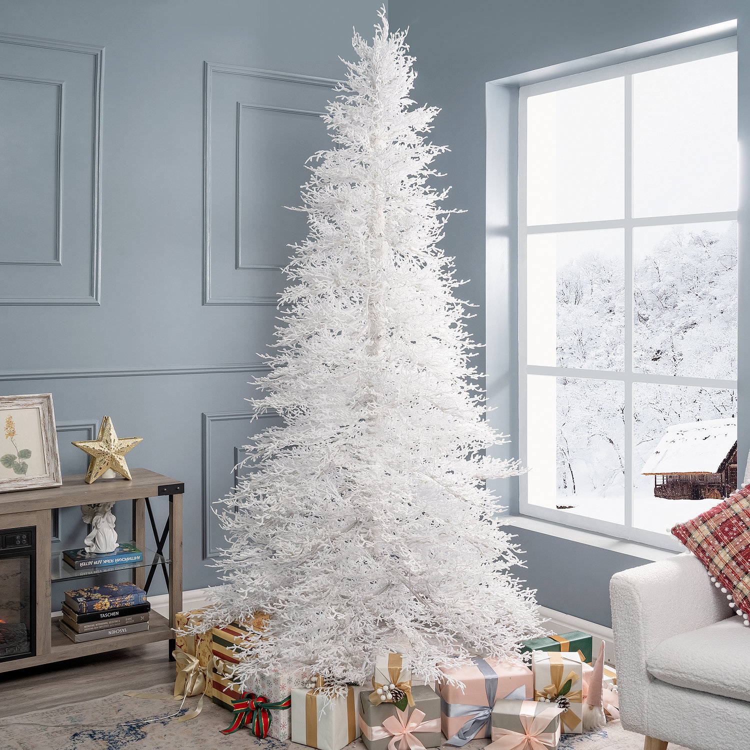 Pre-Lit White Christmas Tree, 7.5'