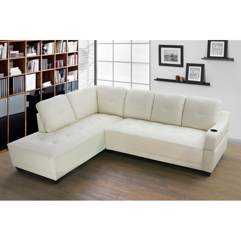Canapé et méridienne de 96,2 po Milagros, Similicuir blanc cassé