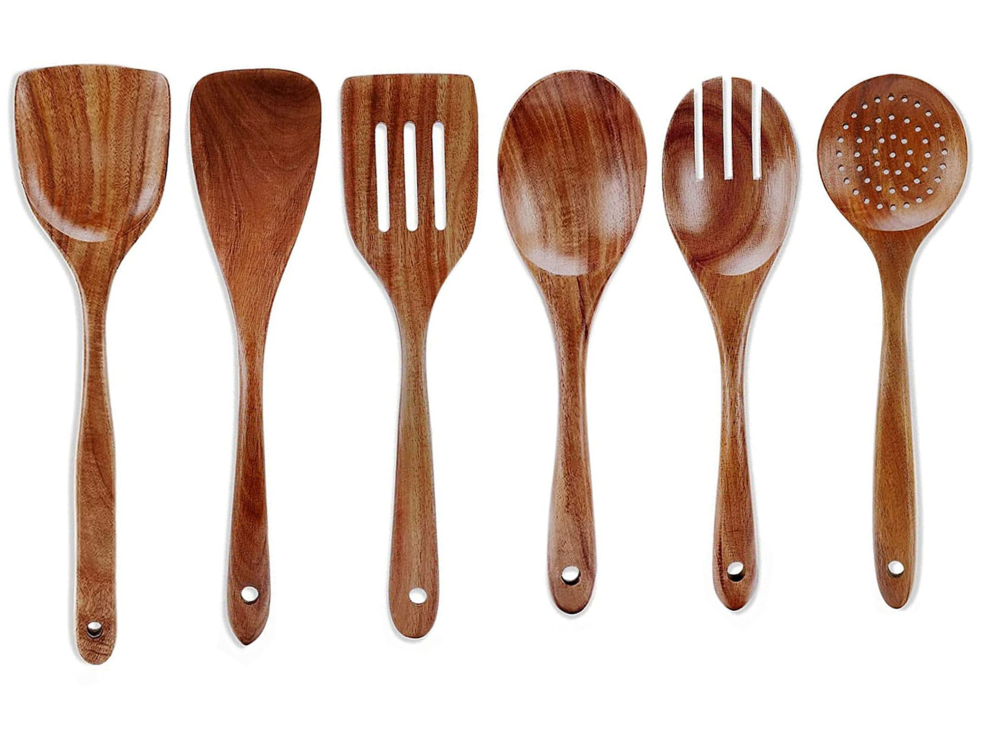 4 Pieces 10.2 Inch Wood Salad Spoons Salad Servers Wooden Serving Spoons  and Long Wood Serving Forks Non-Stick Teak Wooden Salad Server Tools for