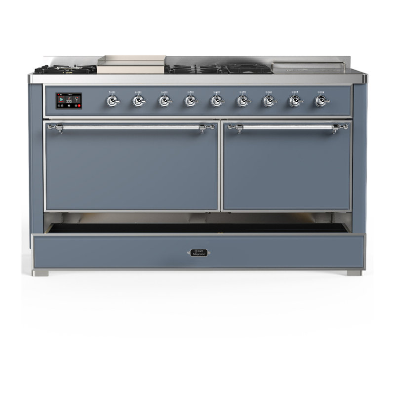 Majestic III Series 60 Inch Dual Fuel Range with 7 Sealed Burners, Griddle, Frenchtop in Antique White (Natural Gas, Copper Trim)