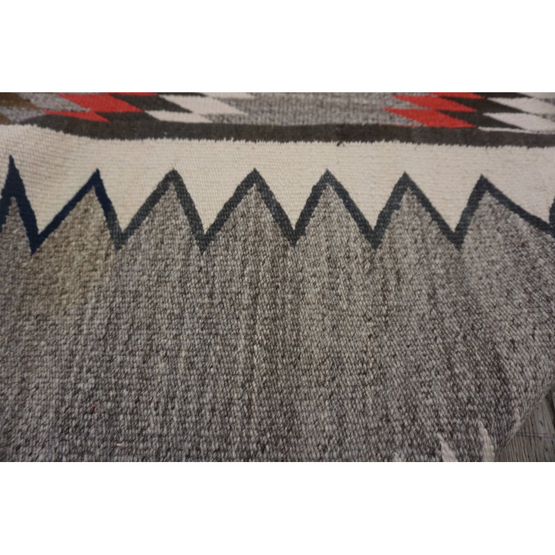 Exciting Tribal Geometric Diamond Design Antique Gray Native American Navajo Flatweave Rug