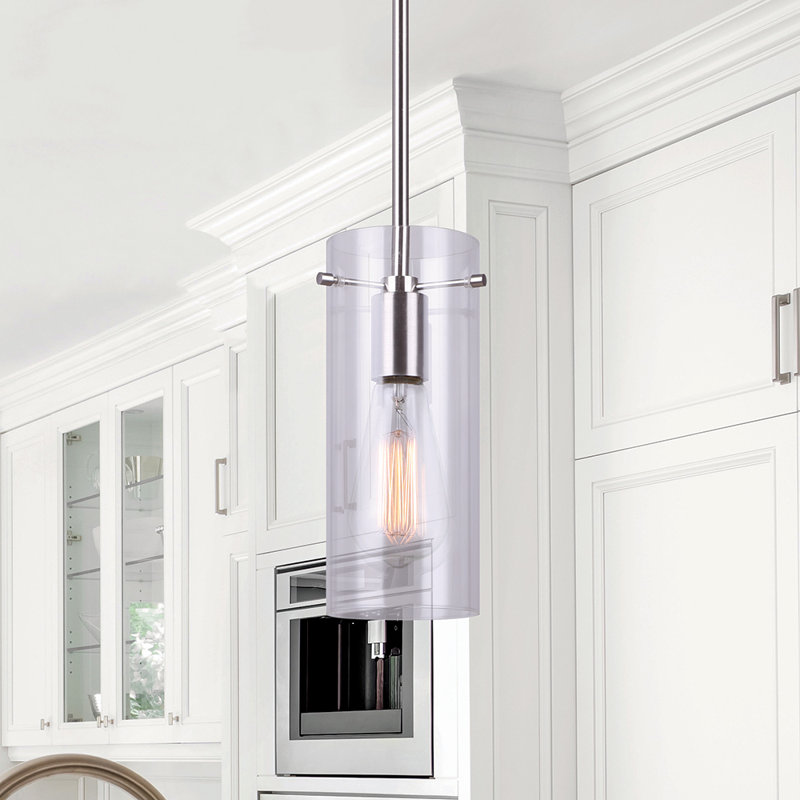 Luminaire suspendu cylindrique à 1 lumière Omak, Nickel brossé
