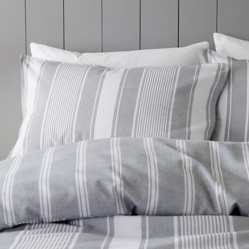 Brushed Cotton Ticking Stripe Reversible Duvet Cover Set, Single Duvet Cover + 1 Standard Pillowcase