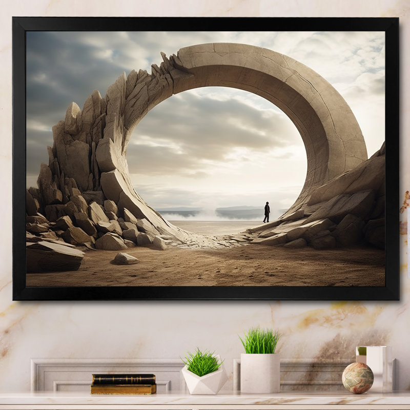 Gris surréalisme Space Canyon - Art mural surréalisme, Cadre d'angle fermé noir, H 12 po x l 20 po x P 1 po