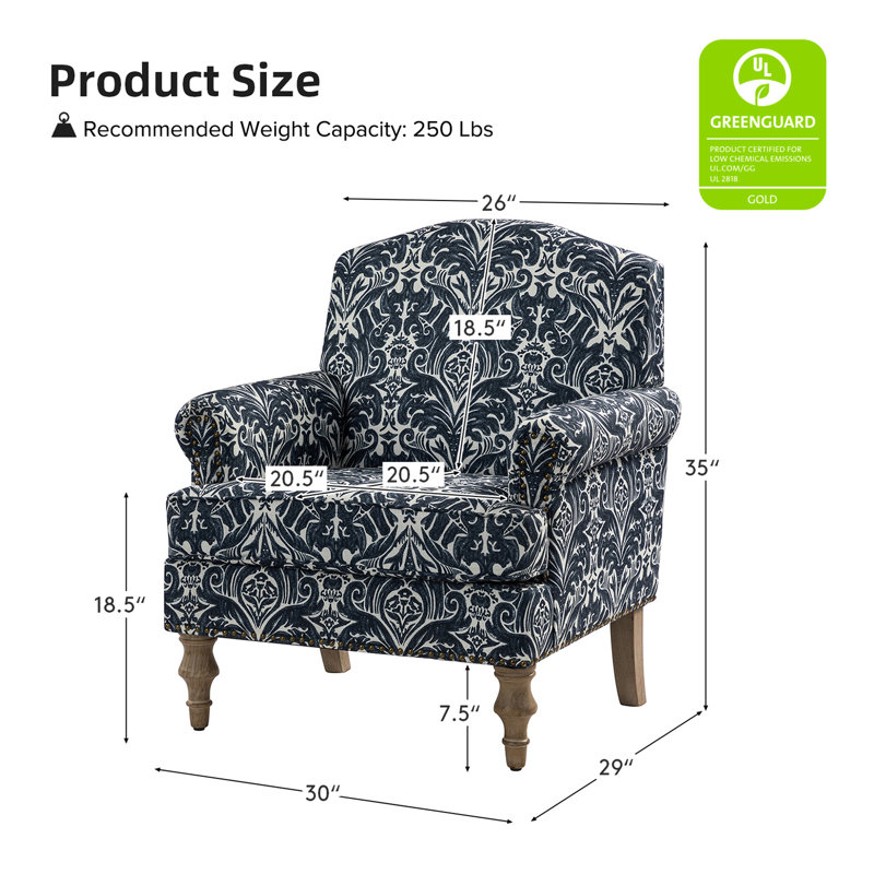 Fauteuil rembourré 30 po Mooresville, Polyester bleu marine / blanc
