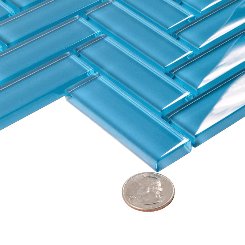 11"X 12.6" Herringbone Polished Glass Mosaic Tile, Sky Blue