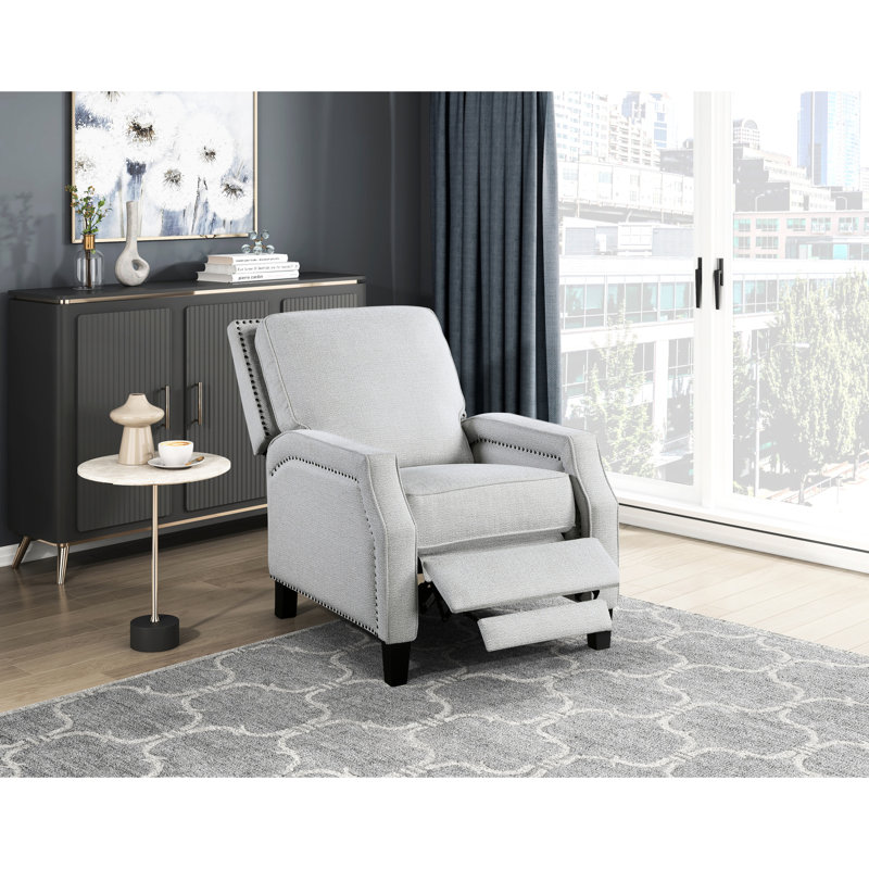 Confortable fauteuil inclinable à dossier poussoir gris, revêtement en chenille gris, fauteuil de salon 1 pièce en gris, structure en bois massif et contreplaqué