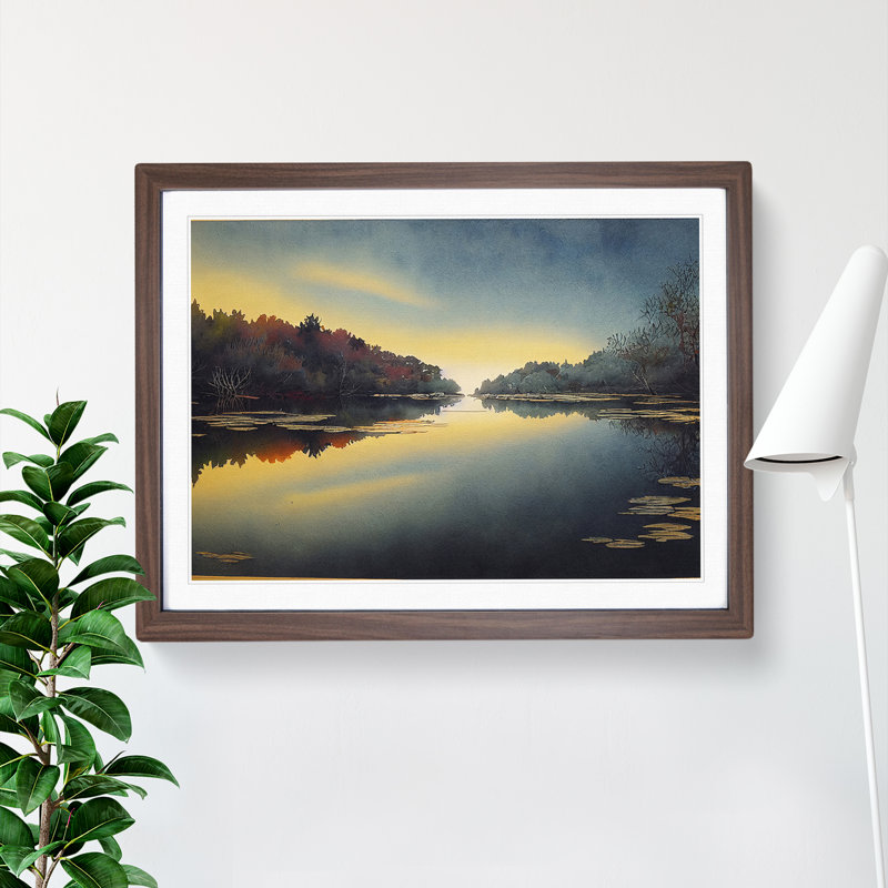 XH1022-8603X Sunrise Pond - Single Picture Frame Print, 25cm H x 34cm W x 2cm D, Walnut Framed