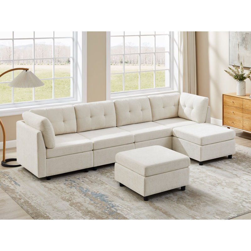 Canapé modulaire rembourré en chenille avec repose-pieds Chenille, Polyester beige