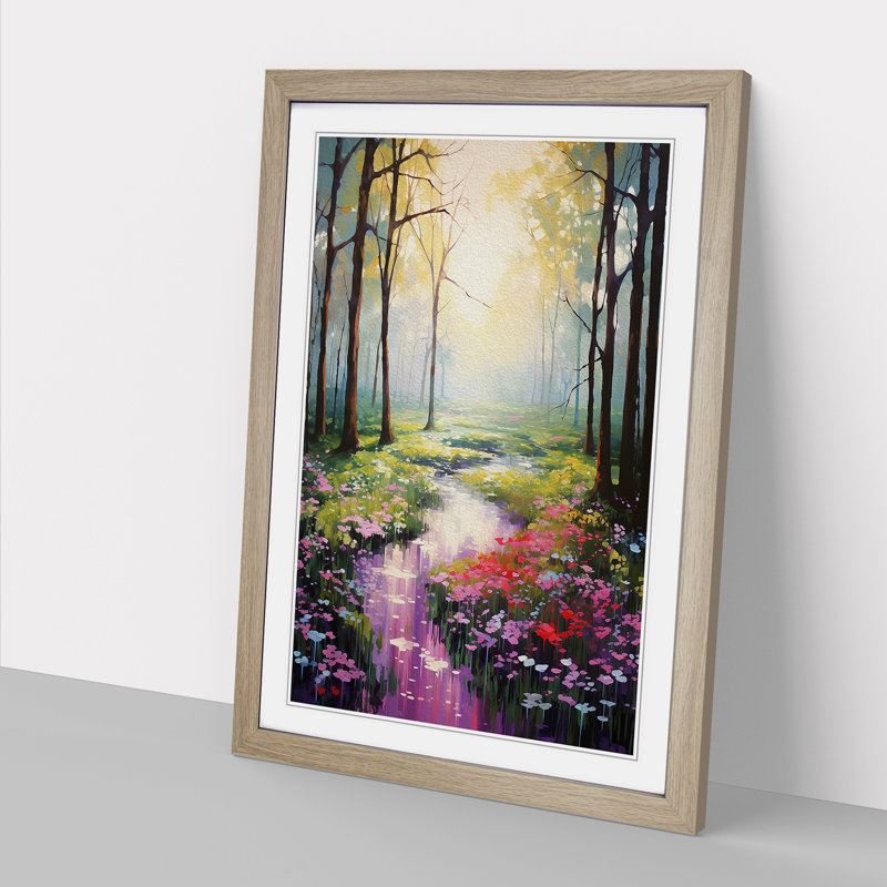 Spring Forest Impressionism - Single Picture Frame Print on Wood, 64cm H x 46cm W x 2cm D, Oak Framed