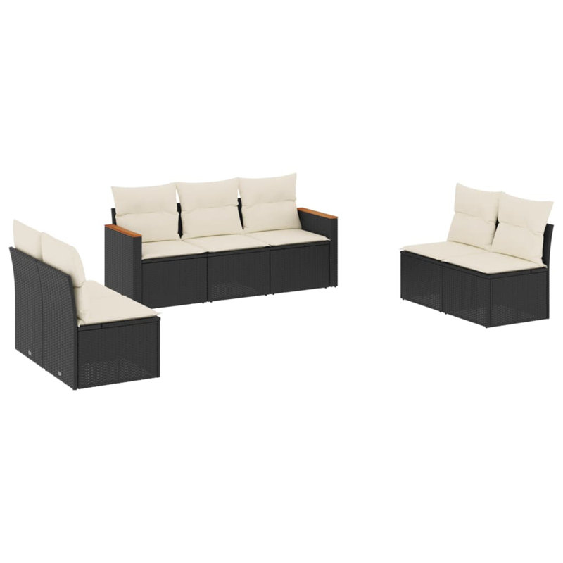 Ensemble de canapé de jardin en rotin PE noir Vidaxl, acier thermolaqué, tissu