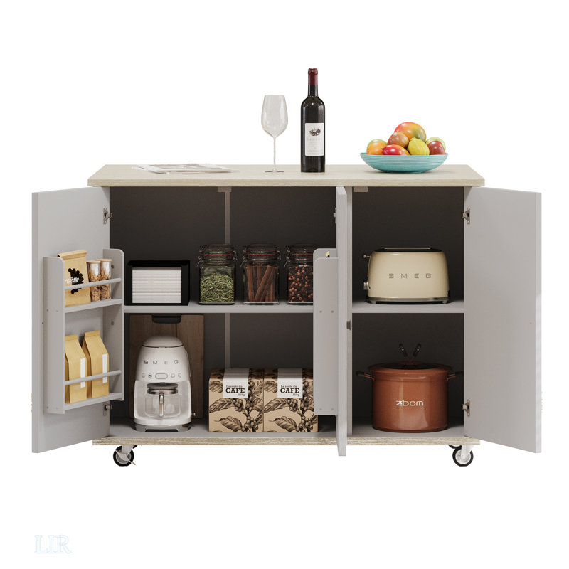 Îlot de cuisine en bois de frêne plaqué de frêne de 51,2 po de largeur (papier pas cher) avec îlot de cuisine, îlot de cuisine sur roulettes Coastal, chariot de cuisine roulant, îlot de cuisine