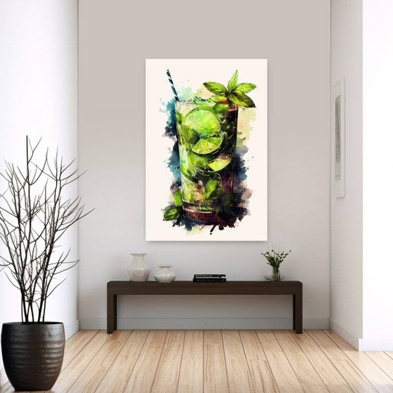 «Mojito», reproduction d'art contemporain à l'aquarelle, H 60 po x l 40 po