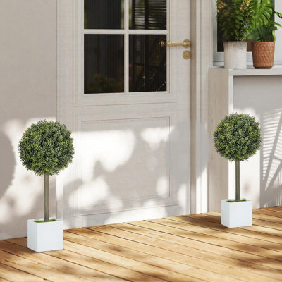2 Pcs Artificial Boxwood Topiary Balls, Fake Plants With 114 PE Leaves