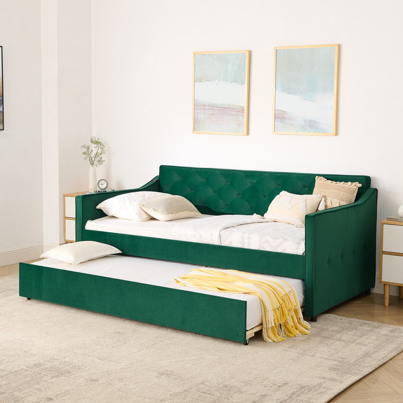 Lit de jour simple tapissier avec couchette escamotable, conception de chargement USB, L 81 po x l 45 po