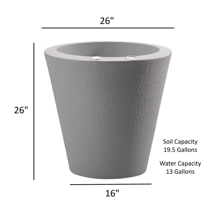 Self-Watering Dot TruDrop Plastic Pot Planter, 26" H x 26" W x 26" D, Light Gray