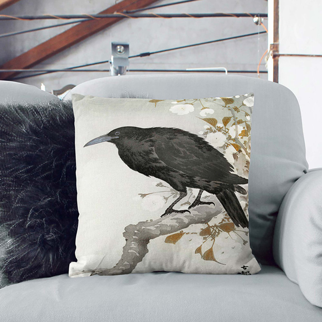 A Crow on the Blossom Tree by Ohara Koson Cushion with Filling