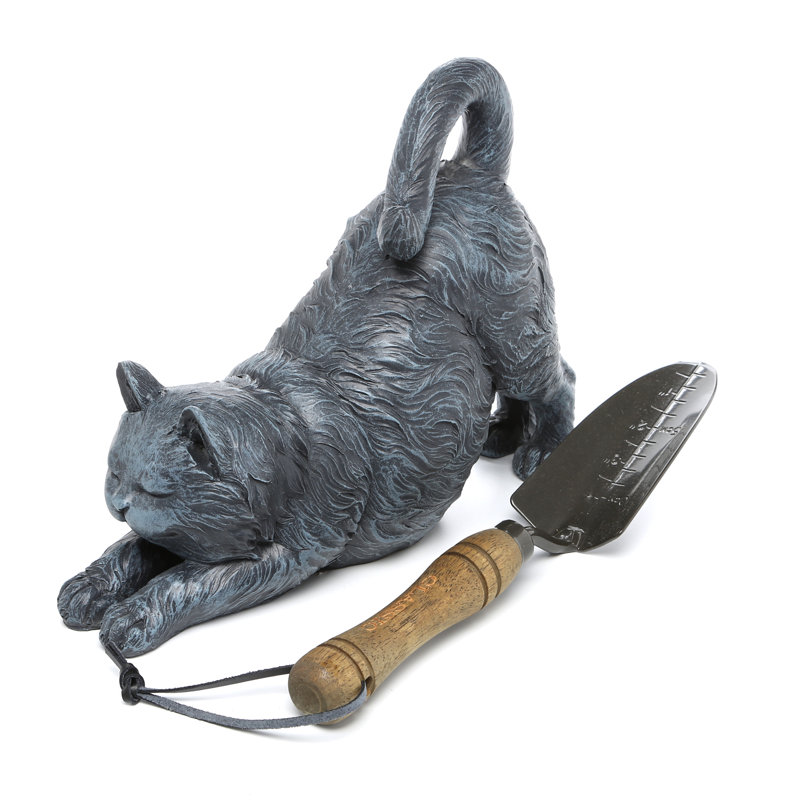 Playful Cat Stretching Statue